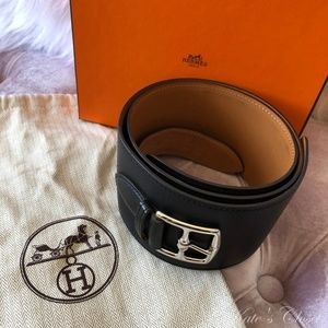 SOLD!! HERMES Black Belt With Silver Buckle